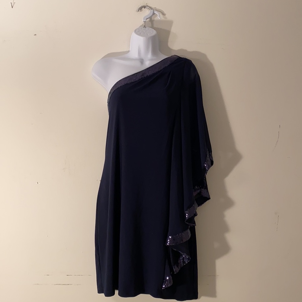 Navy Sequin One Shoulder Cocktail Dress
